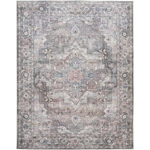 57 Grand Machine Washable Gray 8 ft. x 10 ft. Floral Traditional Area Rug