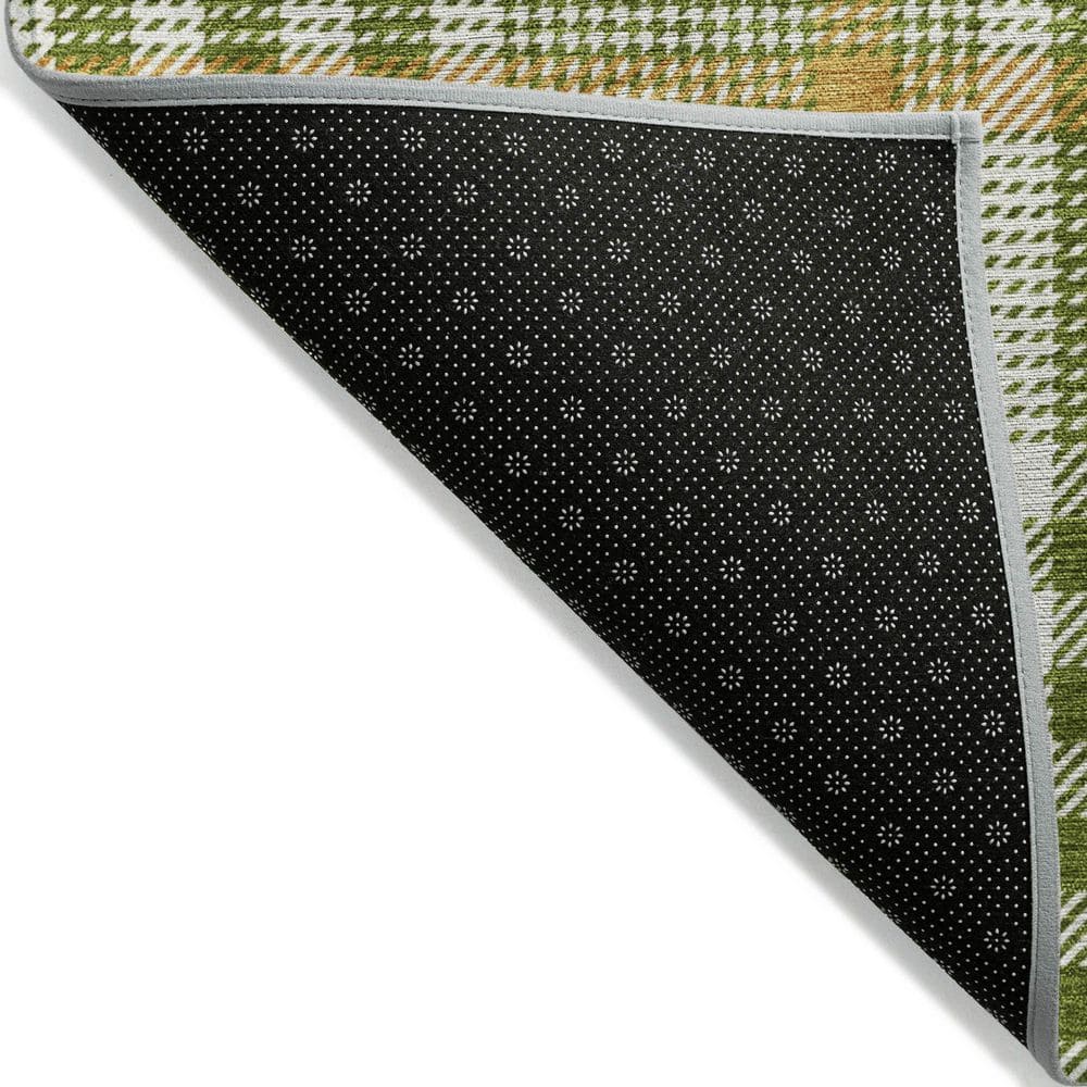 Olive and Beige Plaid Machine Washable Indoor/Outdoor Rug 2'6" x 3'10"