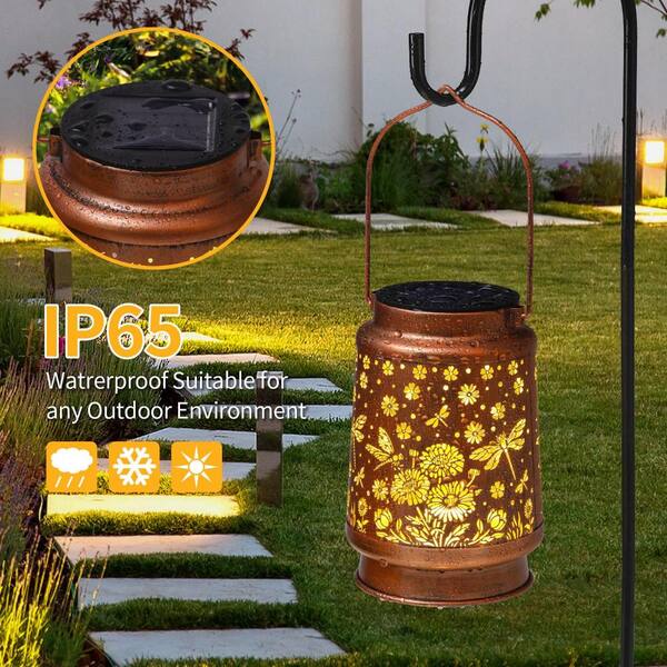Dragonfly Solar Lanterns Outdoor Waterproof, Metal Daisy Garden