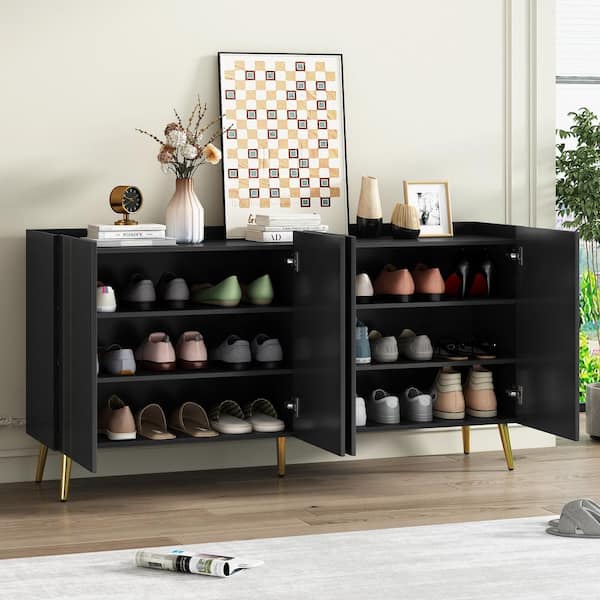 Luxurious 62.9 in. Shoe Storage Cabinet, Minimalist Sideboard Cabinet, Modern TV Stand for TVs Up to 70 in. Black
