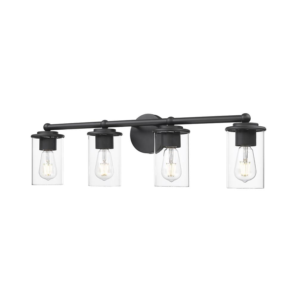 Thayer 30.75 in. 4-Light Matte Black Vanity Light with Clear Glass Shade wi