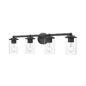 Thayer 30.75 in. 4-Light Matte Black Vanity Light with Clear Glass Shade with No Bulbs Included