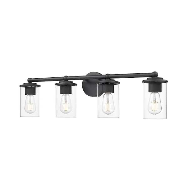 Unbranded Thayer 30.75 in. 4-Light Matte Black Vanity Light with Clear Glass Shade with No Bulbs Included