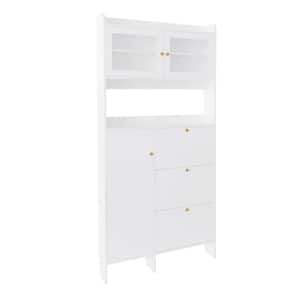 82 in. H x 39.2 in. W White Shoe Storage Cabinet with 3-Flip Drawers, Hooks and Tempered Glass Doors