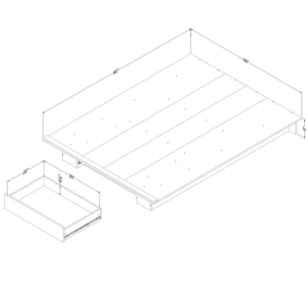 Bleached Oak Full Size Platform Bed with Drawer