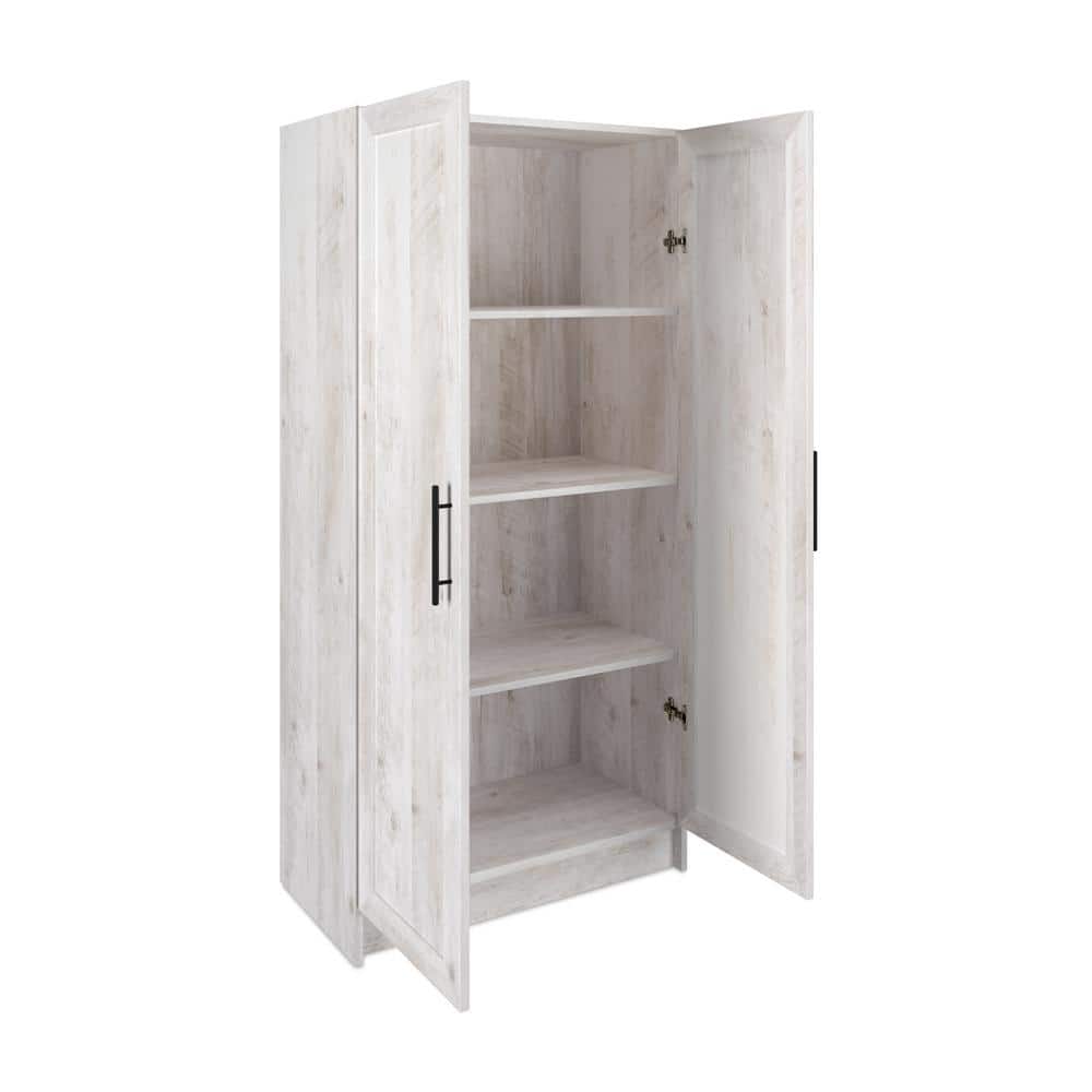 Washed White Tall Utility Storage Cabinet with Adjustable Shelving