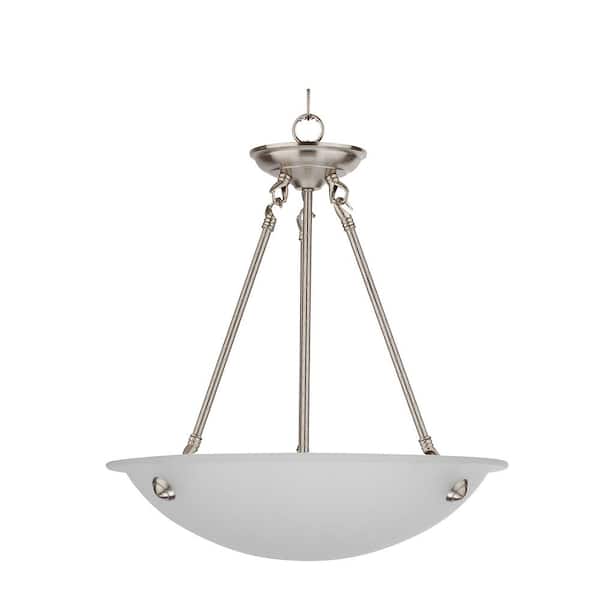 Cambridge 3-Light Satin Steel Chandelier with Etched Acid Wash Glass Shade