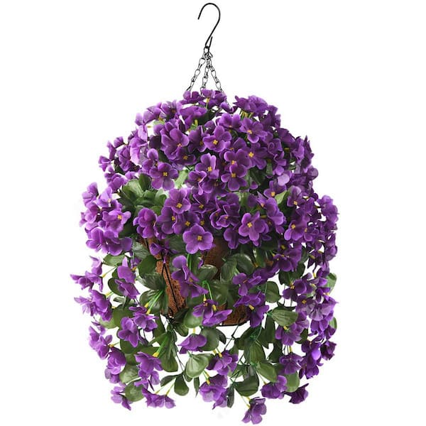 Unbranded 25 in. H Purple Artificial Hanging Flowers in Basket, Outdoor Indoor Patio Lawn Garden Decor, Purple Lotus