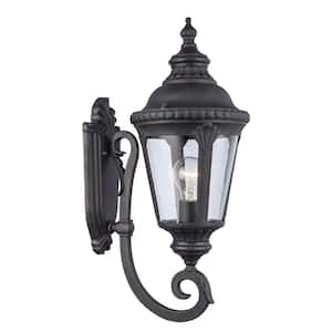 Commons 1-Light Rust Coach Outdoor Wall Light Fixture with Seeded Glass