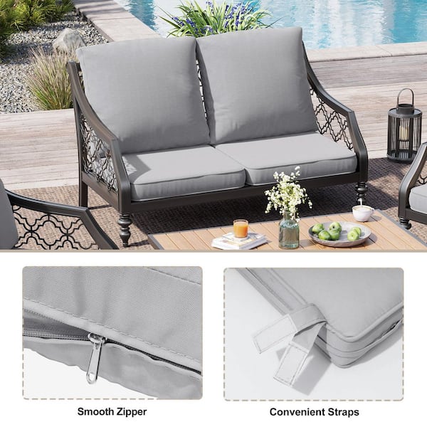 2 Pieces Outdoor Couch Cushion Set with Removable Cover 21 in. x 22 in. x 3.5 in. Thickened Patio Cushions in Light Gray