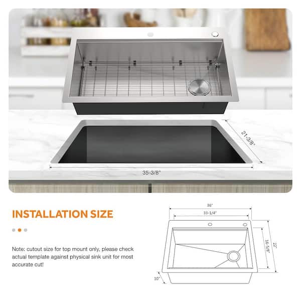 まさぽんページ◇14kgf 33 Inch Drop In Kitchen Sink with Cup Washer Workstation