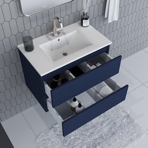 Salt 30 in. W x 18 in. D Bath Vanity in Navy with Ceramic Vanity Top in White with White Basin