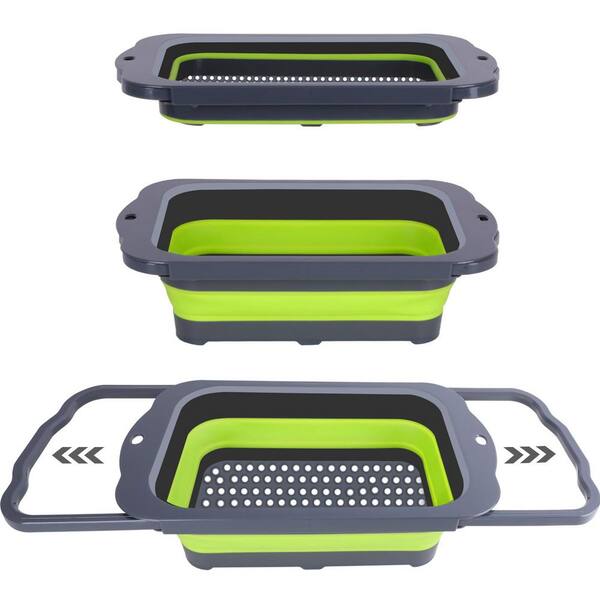 9 Qt Colander Collapsible, Over Sink Silicone Kitchen Strainers with Extendable Handles，Green