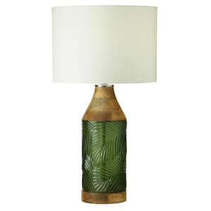 Zooey 26 in. Green Glass and Brown Wood Table Lamp