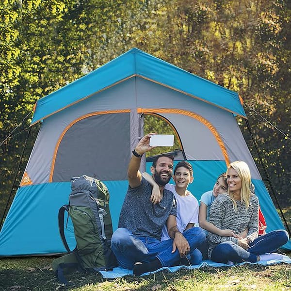 Outdoor 6 Person Camping Tent Portable Easy Set Up Family Tent for Hiking, Backpacking, Traveling in Lake Blue