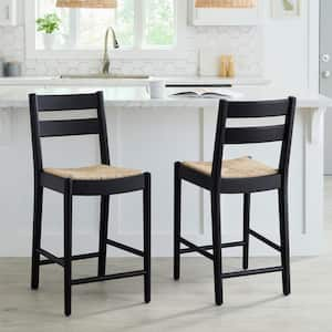 24.3 in. Hamlin Natural Woven Counter Stools in Black (Set of 2)