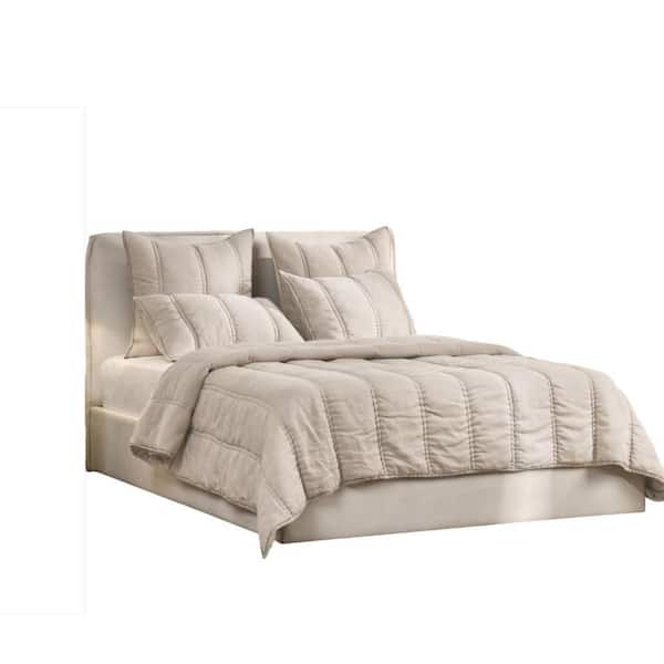 Rawi Beige Queen Size Cotton Sustainable Channel Stitch Ramie Quilt
