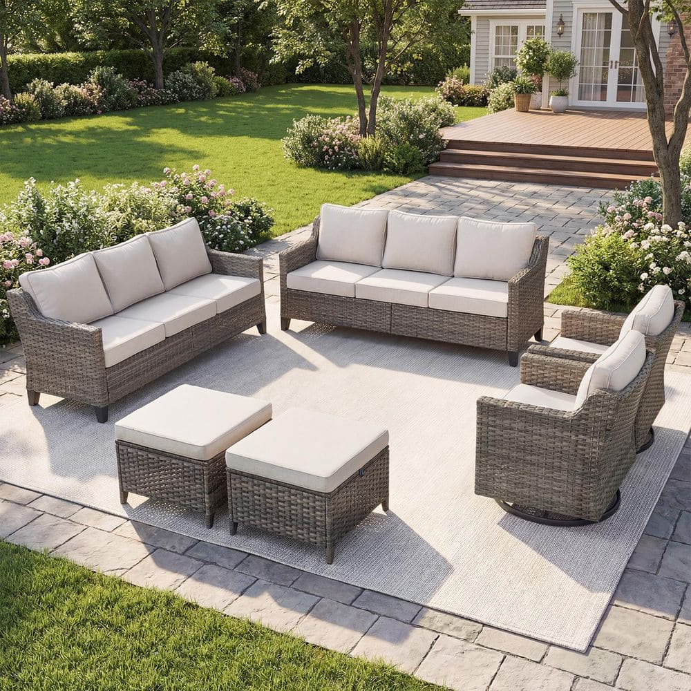 Haven 6-Piece Gray Wicker Sofa Patio Conversation Set with 4-Inch Thick Beige Cushions and Swivel Gliders price history on PriceWatchPro