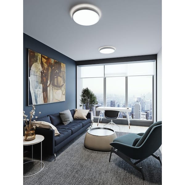Octavia 14 in. 33-Watt Brushed Aluminum, White Integrated LED Flush Mount with White Shade