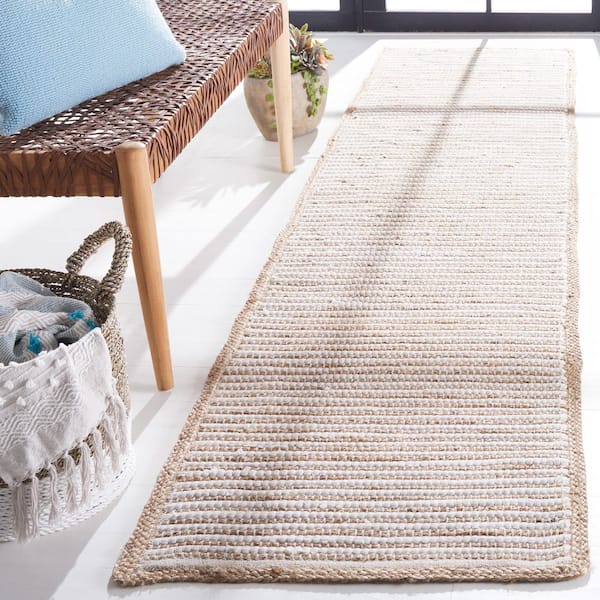 Natura 2 ft. x 9 ft. Natural/Ivory Border Striped Runner Rug
