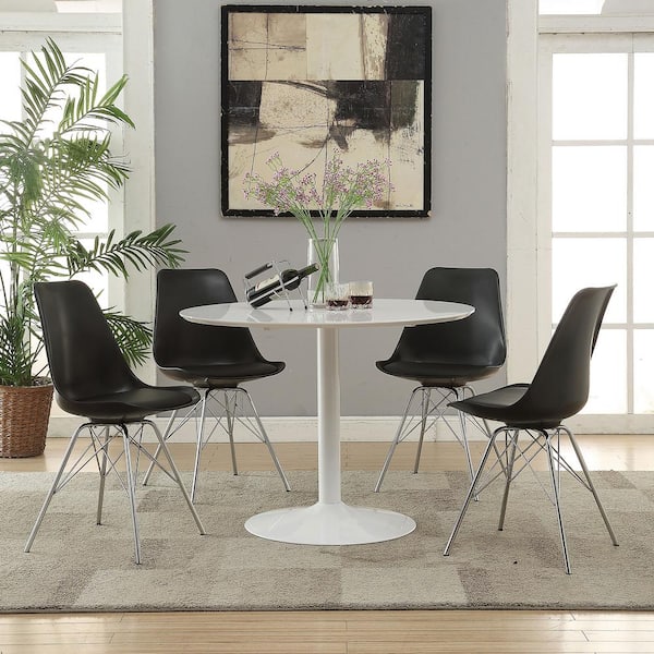 Coaster Lowry 5-Piece Round Black and White Wood Top Dining Set Tulip Table with Eiffel Chairs