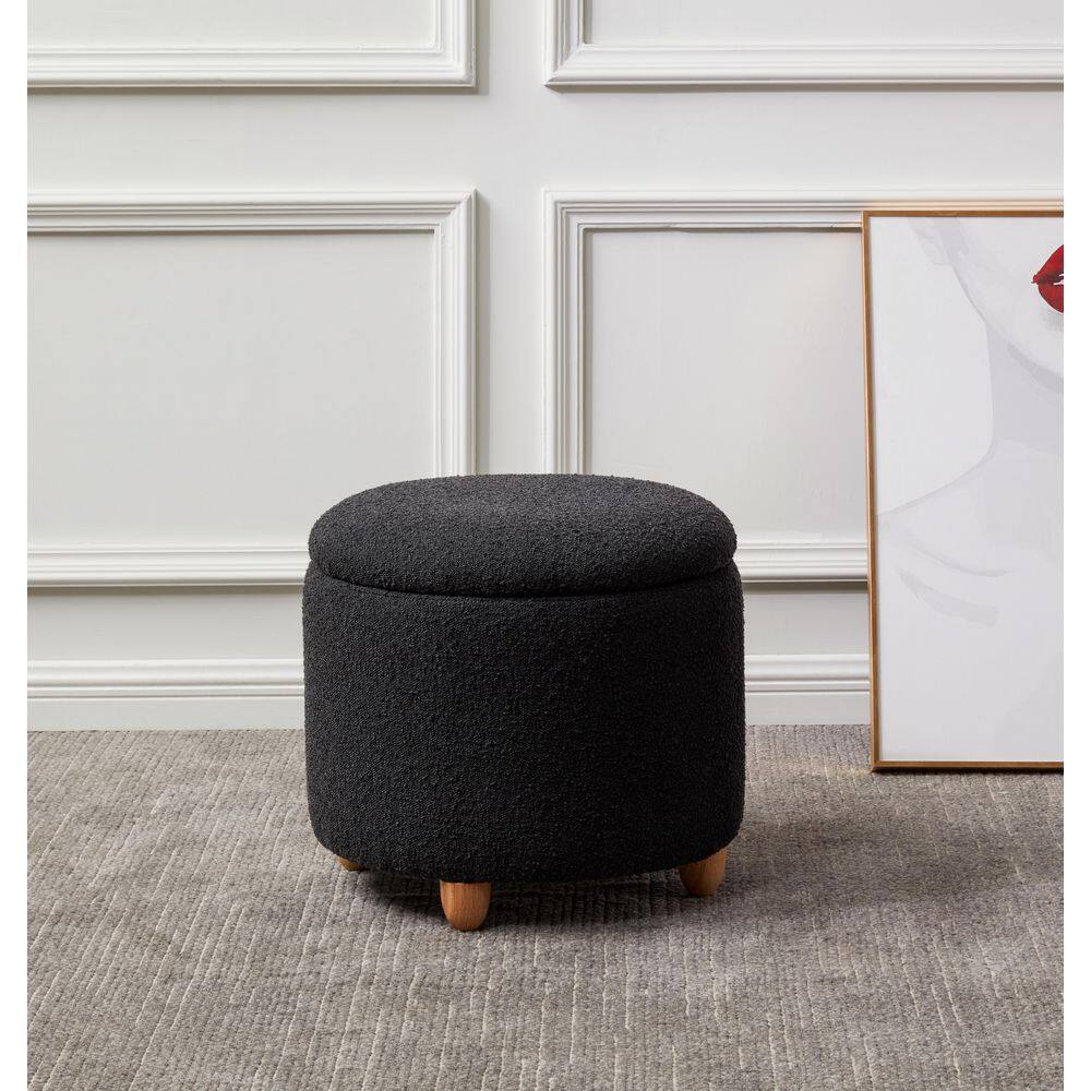 Mariabella Black Boucle Round Storage Small Ottoman