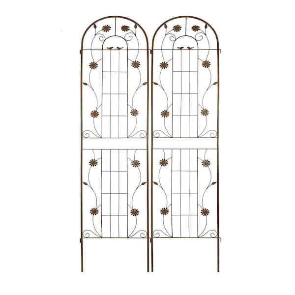 Zeus & Ruta 86.7 in. Metal Garden Trellis, Outdoor Rustproof Trellis for Climbing Plants, Brown, (2 Pack)