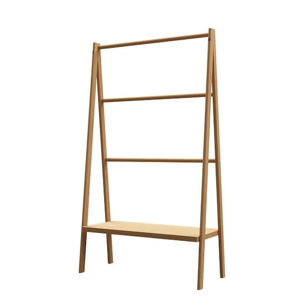 Tileon 30.16 in. W x 51.69 in. H x 12.01 in. D Bamboo Triangle Shelf in Brown, Ladder Towel Rack with Storage Shelf