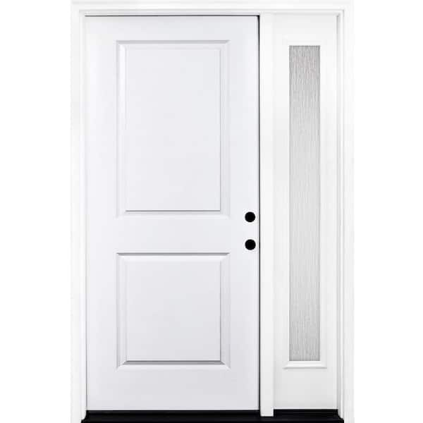 Steves & Sons 53 in. x 80 in. Element Series 2-Panel LHIS Primed White Steel Prehung Front Door with Single 14 in. Rain Glass Sidelite