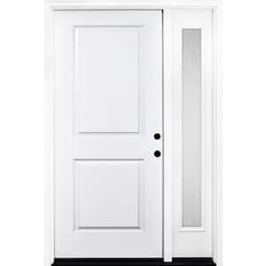 53 in. x 80 in. Element Series 2-Panel LHIS White Primed Steel Prehung Front Door with Single 14 in. Rain Glass Sidelite