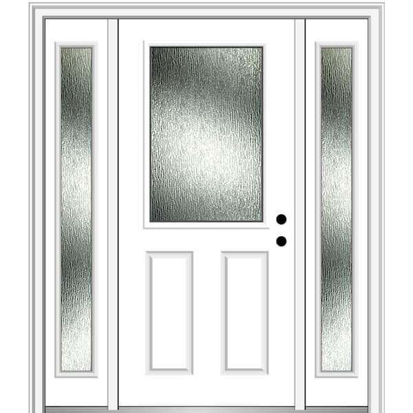 MMI Door Rain Glass 68.5 in. x 81.75 in. Left-Hand Inswing 1/2 Lite 2-Panel Primed Prehung Front Door on 6-9/16 in. Frame