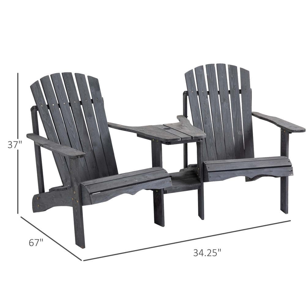 Deep Gray Wooden Adirondack Chairs with Table and Umbrella Hole