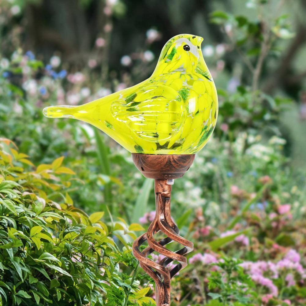 Yellow Hand Blown Glass Bird Solar Garden Stake