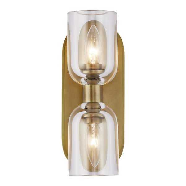 ALORA Lucian 11-in 2 Light 60-Watt Clear Crystal/Vintage Brass Vanity Light