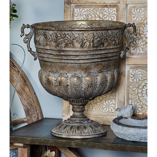 Litton Lane Tarnished Brass Iron Pedestal Goblet Planter