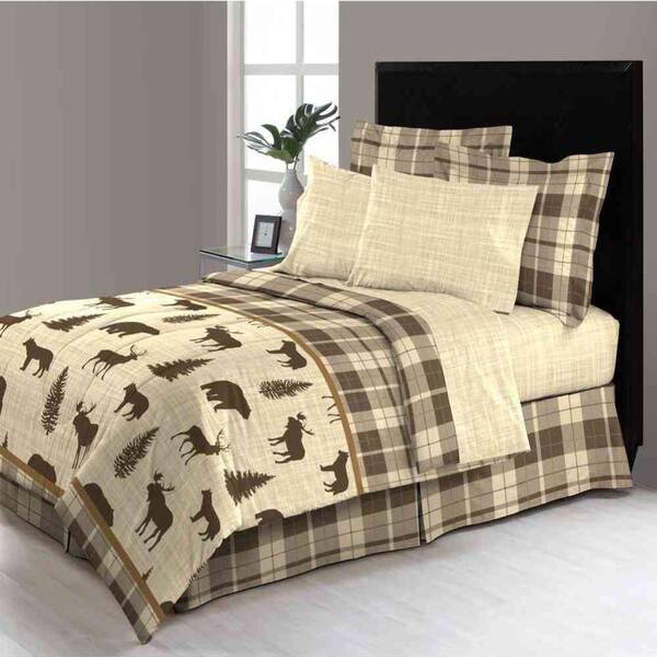 Morgan Home David Reversible 6-Piece Brown Plaid Twin Bed in a Bag Set