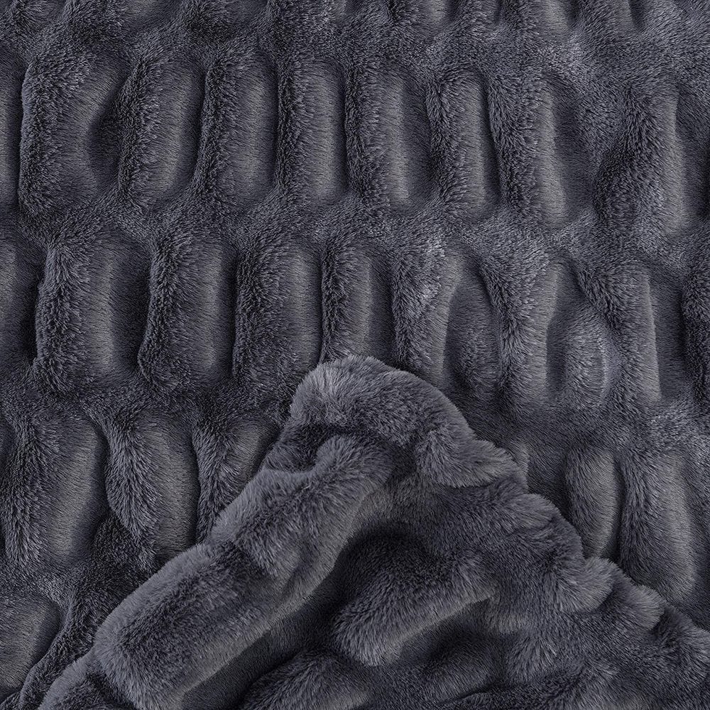 Gray Reversible Faux Fur and Mink Throw Blanket 50x65 Inches