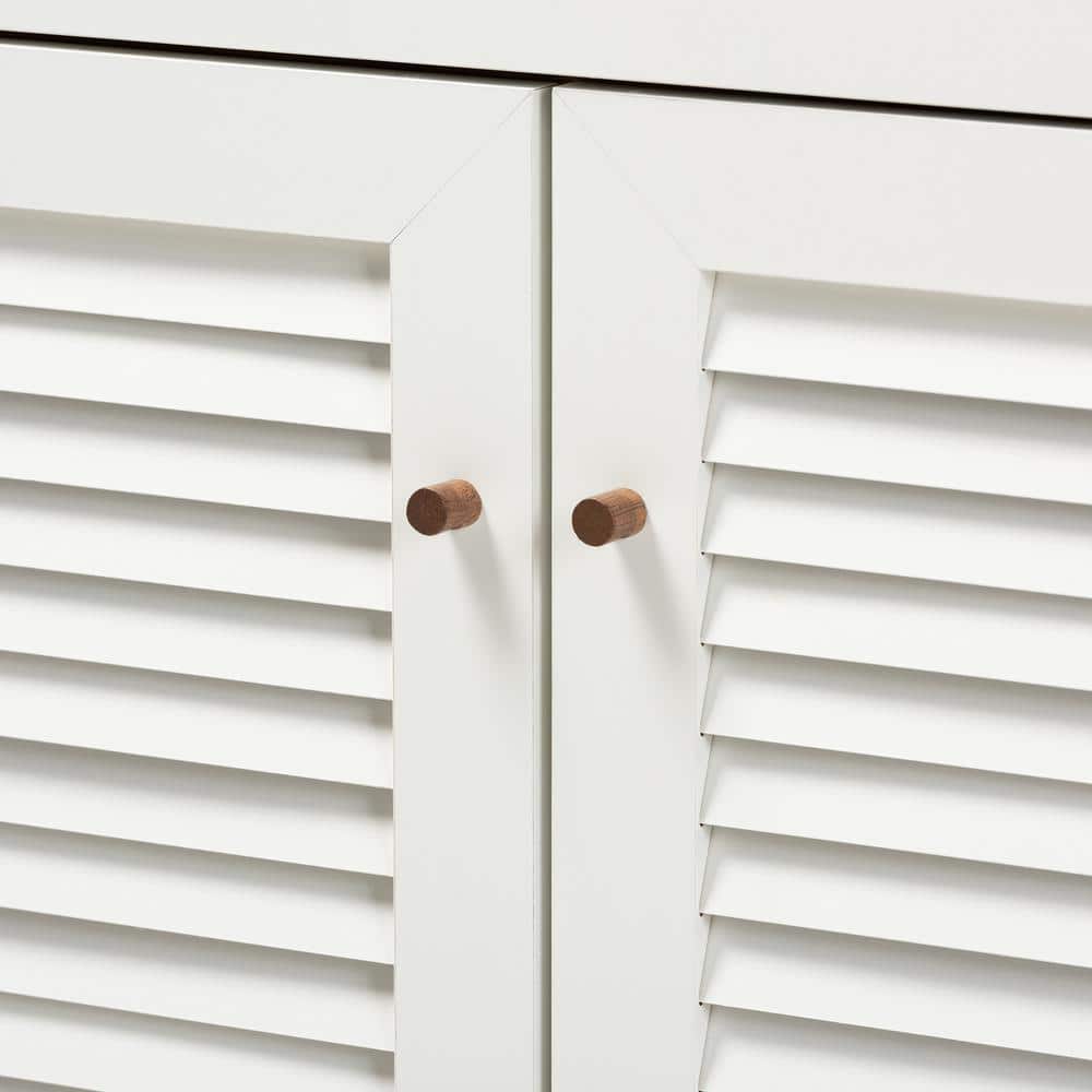 Coolidge White and Walnut Wood Shoe Storage Cabinet with Drawer