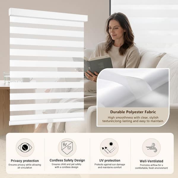 Aosky Zebra Blinds Cordless Shades-Dual Layer Light Filtering, Day