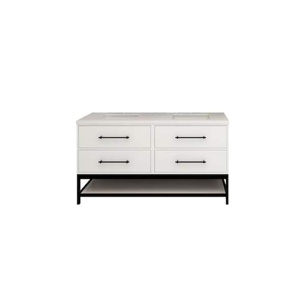 Victoria 59 in. W x 20 in. D x 35 in. H Freestanding Frame Gloss White Double Bath Vanity with White Acrylic Top