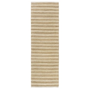 Nautical Coastal White/Tan 2 ft. 6 in. x 7 ft. 9 in. LR82490 Striped Hand-Woven Indoor Area Rug