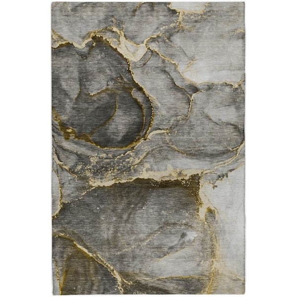 Dream Shag Premium Machine Washable Abstract ADS525 Gold 3 ft. x 5 ft. Area Rug