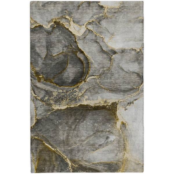 Dream Shag Premium Machine Washable Abstract ADS525 Gold 5 ft. x 7 ft. 6 in. Area Rug