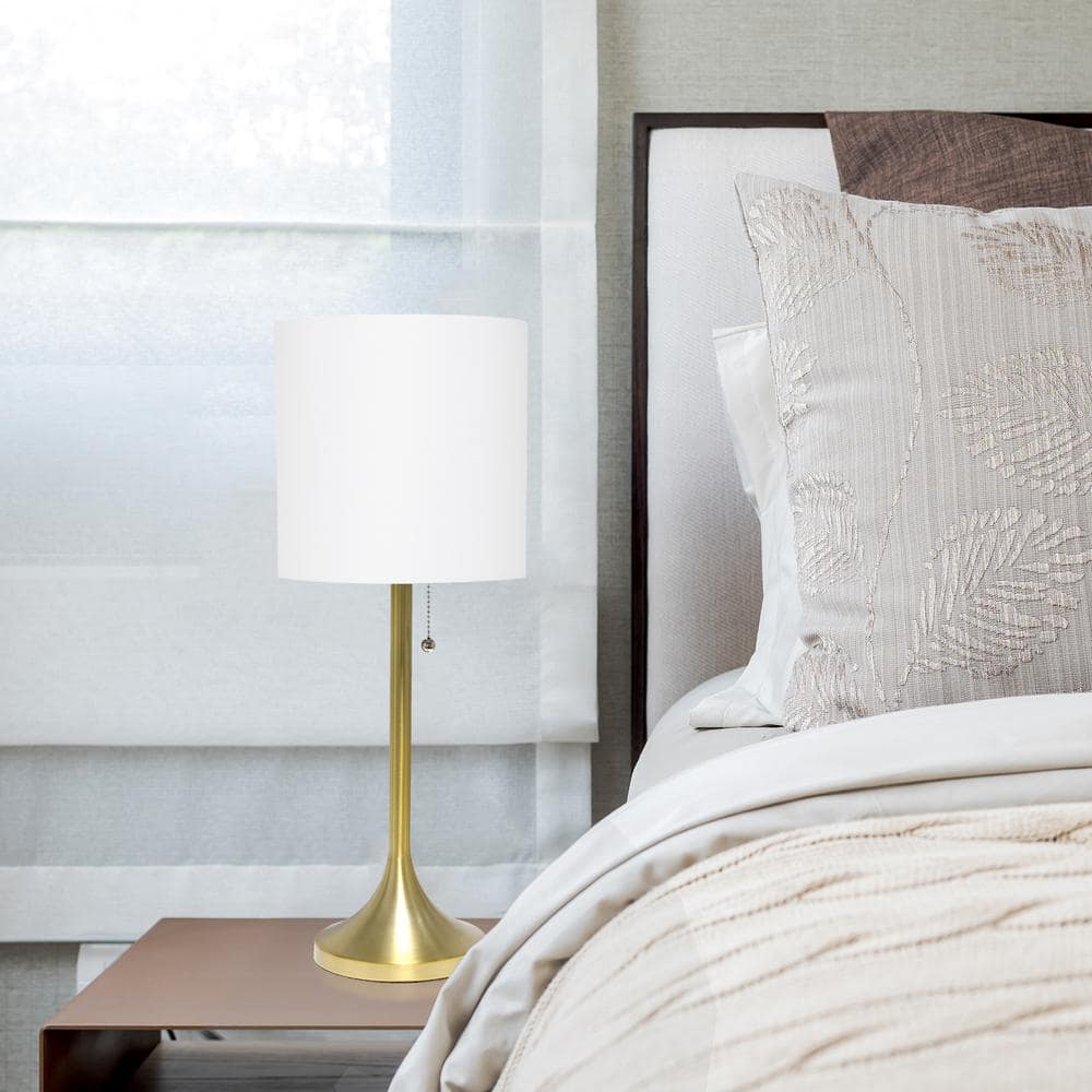 Elegant Gold Metal Base Table Lamp with White Fabric Drum Shade