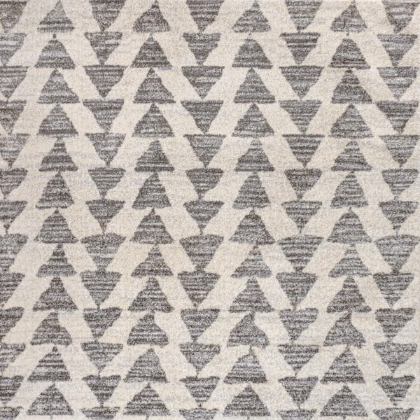Aisha Moroccan Triangle Geometric Cream/Gray 3 ft. Square Area Rug