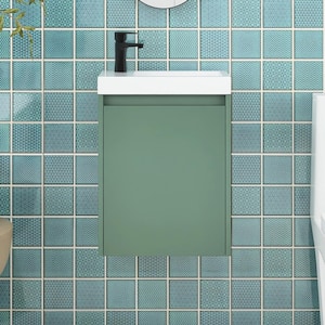 16 in. W x 8.7 in. D x 21.3 in. H Wall-Mounted Bath Vanity in Green with White Ceramic Top