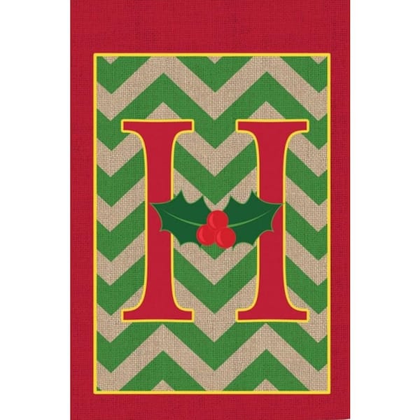 Evergreen 1 ft. x 1.5 ft. Monogrammed H Holly Burlap Garden Flag