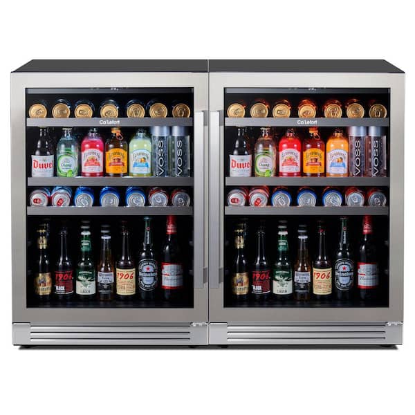 48 in. Dual Zone 440-Cans Beverage Cooler Side-by-Side Refrigerator Built-In or Freestanding Fridge in Stainless Steel
