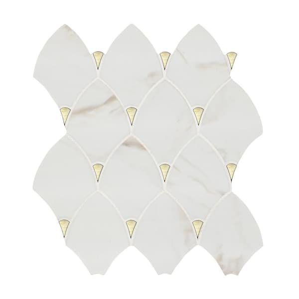 Citadel Gold Trident White 11 in. x 12 in. Polished Glass Mosaic Floor and Wall Tile (0.85 sq. ft. /Each)