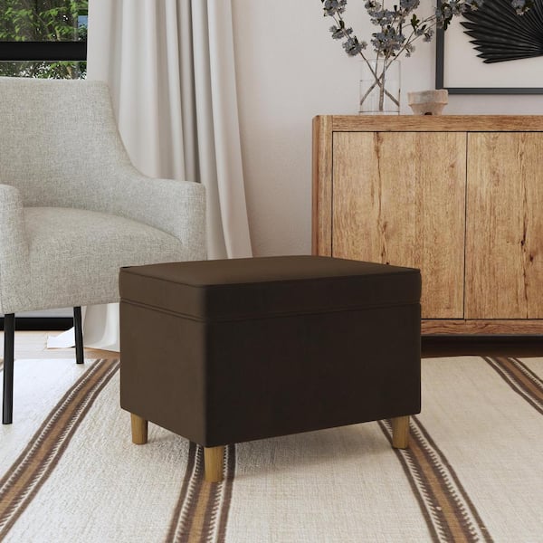 Homepop Dinah Chocolate Brown Velvet 24 in. Ottoman with Storage